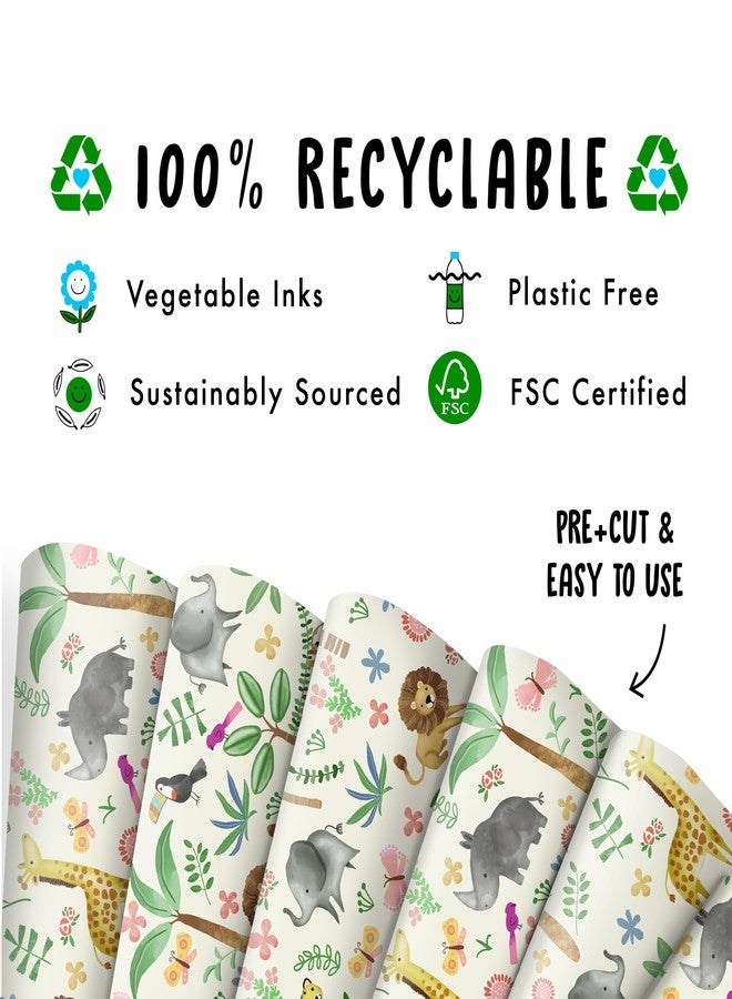 CENTRAL 23 Kids Wrapping Paper - 6 Sheets of Gift Wrap - Elephant Lion Sloth Giraffe - Safari Jungle Animals - For Birthday, Baby Shower, Baptism - Image 3